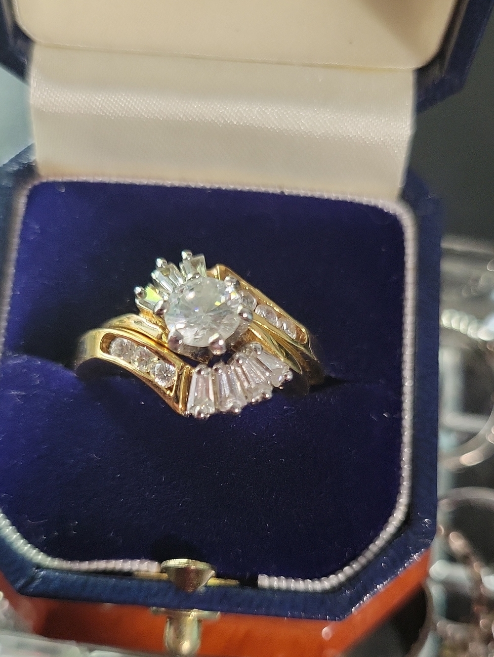 Gold-Tone Clear Crystal Halo Bridal Ring Set - Women Jewelry